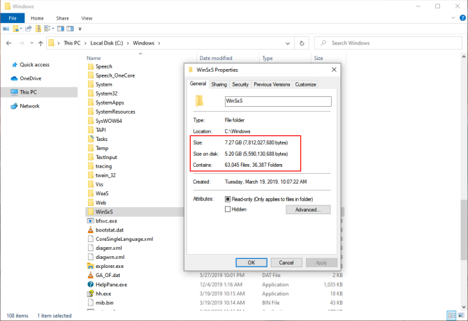 WinXS-kansion koko Windows10: ssä