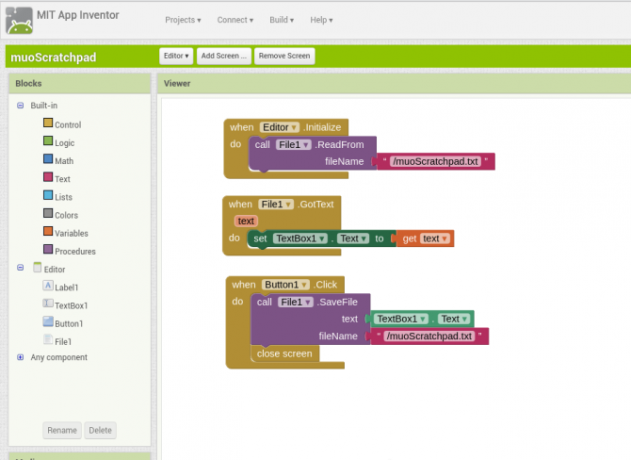 Android luo appinventor screen2 -lohkot