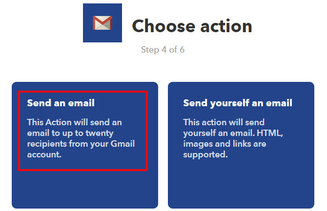 ifttt lähettää sähköpostitoiminnon