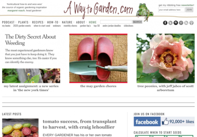 Margaret Roachin tapa puutarhaan on yksi parhaista puutarhanhoitosivustoista ja blogeista Internetissä, runsaasti ilmaisia ​​työkaluja ja podcast