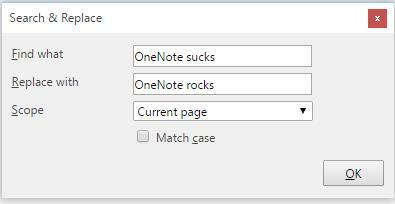 OneNote-makro Etsi ja korvaa