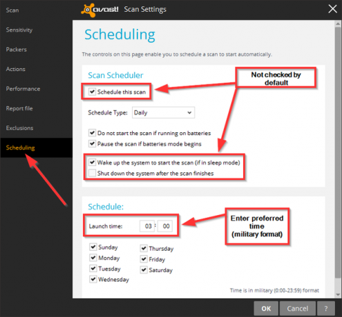 Avast - Aikatauluta skannausasetukset