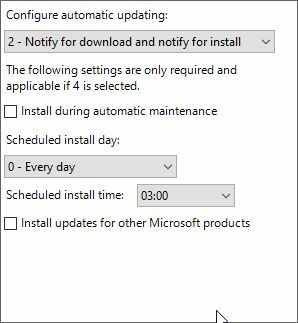 Määritä automaattinen päivitys Windows 10: n ryhmäkäytäntö