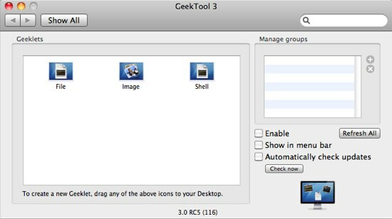 GeekTool - Näytä järjestelmätiedot Macissa tyylillä 01c -asetukset GeekTool 3