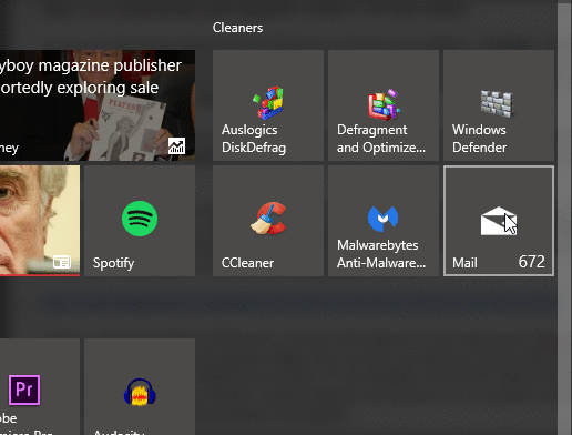 Windows 10 live-laatta-aitavaikutus