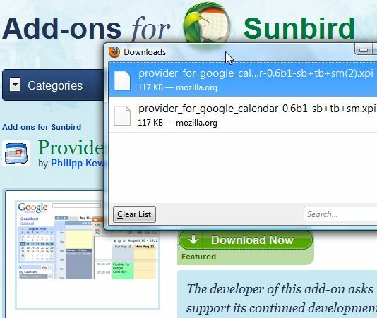 mozilla sunbird google kalenterin synkronointi