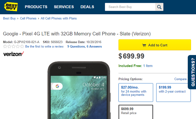 Google Pixel Best Buy -sivustolla