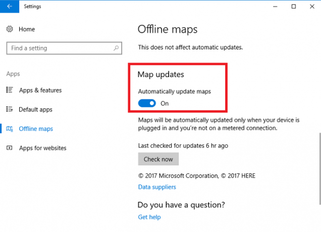 kartta-asetukset offline-päivitys Windows 10