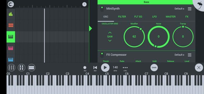 FL Studio -näytön asettelu pianorullan näytöllä