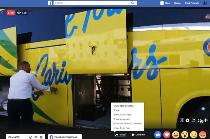 facebook live share menu