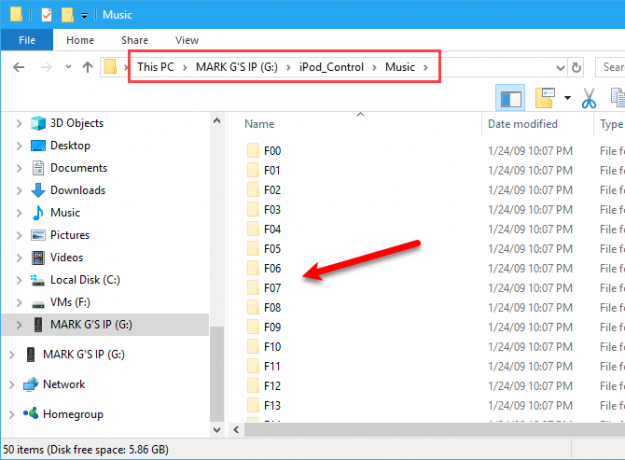 iPod-musiikki File Explorerissa