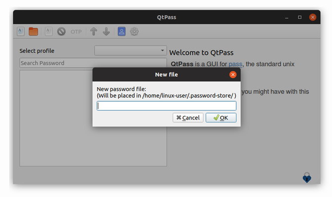 QtPass-salasanahallinta Ubuntu Linuxissa