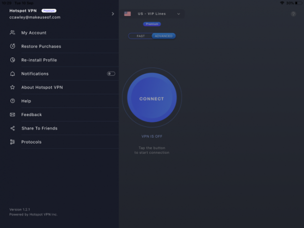 Hotspot VPN iPad -sovellus