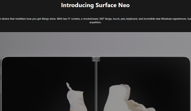 Microsoft Surface Neo -tuotesivu viiveen jälkeen