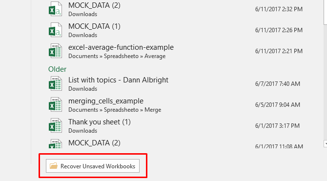 palauta tallentamattomat työkirjat excel