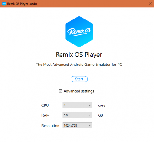 Remix OS Playerin ensimmäisen suorituksen kokoonpano