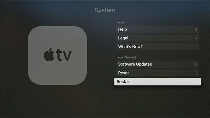 Käynnistä Apple TV uudelleen