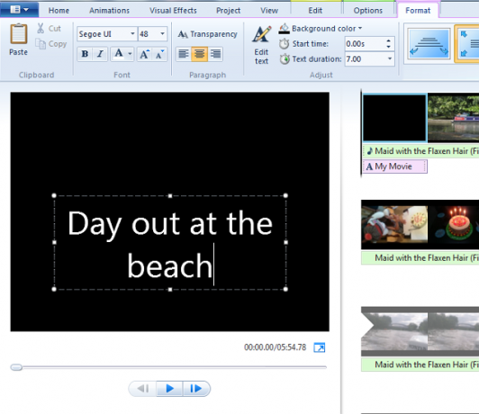 Windows-Movie Maker-osastot