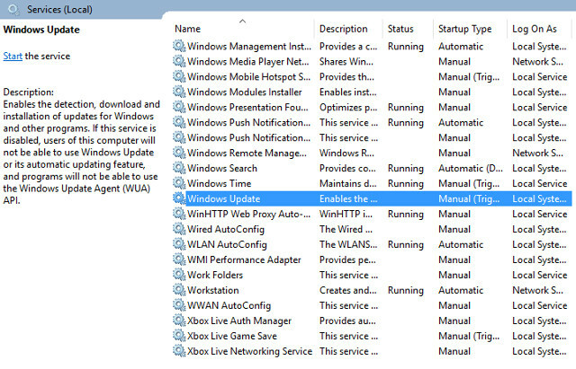 Windows Local Services Console