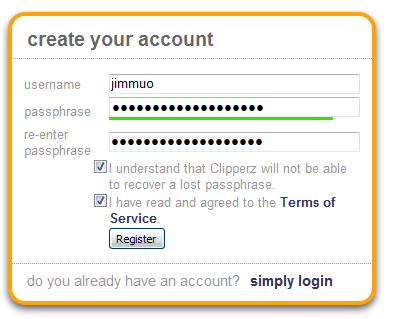 create1 Clipperz - Online Password Manager (offline-tilassa) create1