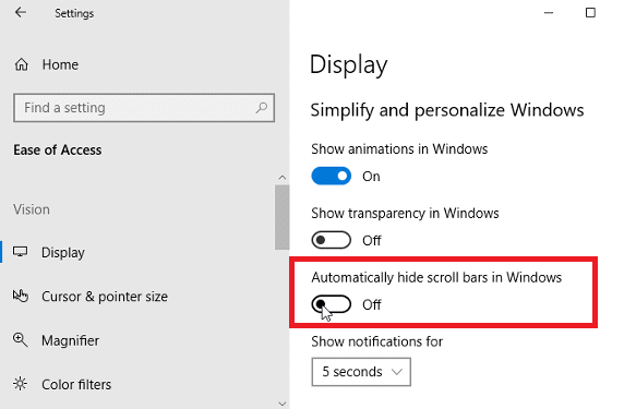 Vierityspalkkien näyttäminen Windows Store -sovelluksen Windows-ikkunan 10 vierityspalkissa