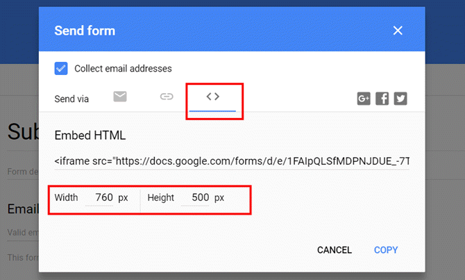 Google Sheets, yhteyslomake