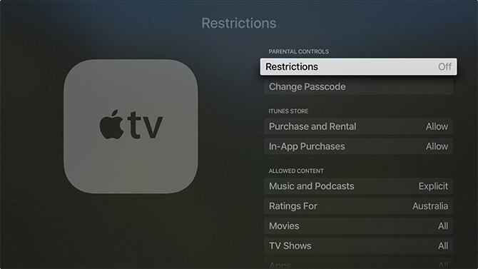 Apple TV: n Apple TV -rajoitusten asettaminen ja käyttö 1