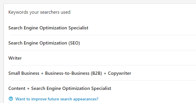 LinkedIn-avainsanat hakijoiden käyttämästä näkymästä