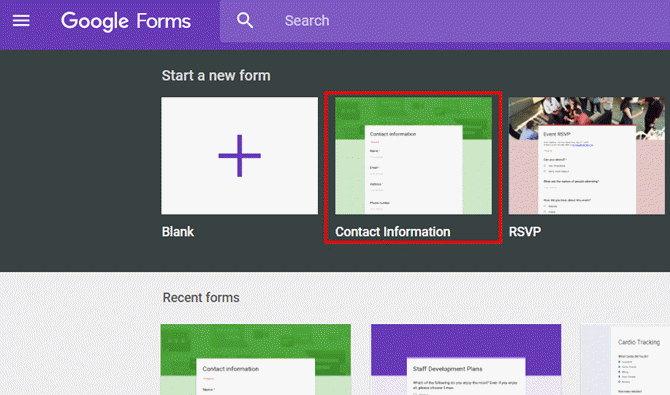 Google Sheets, yhteyslomake