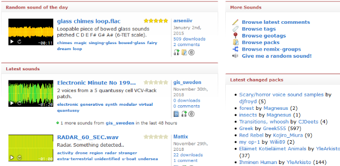 Kuvakaappaus Freesound-verkkosivustosta