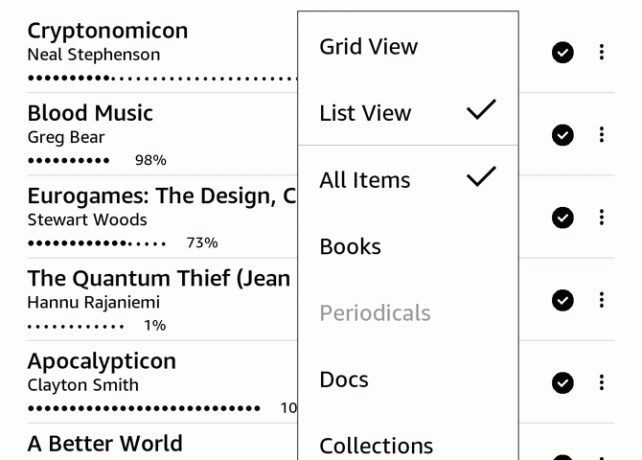 Kindle-suodatusvaihtoehdot