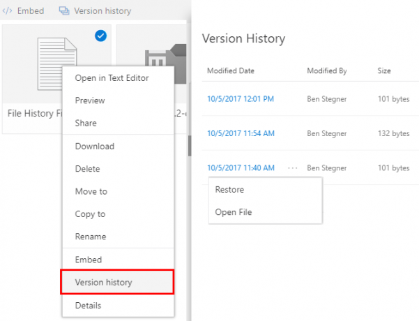 onedrive-tiedostohistorian version ominaisuus