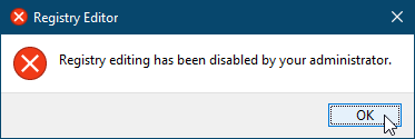 Järjestelmänvalvojan viesti on poistanut rekisterin muokkaamisen Windows 10: ssä
