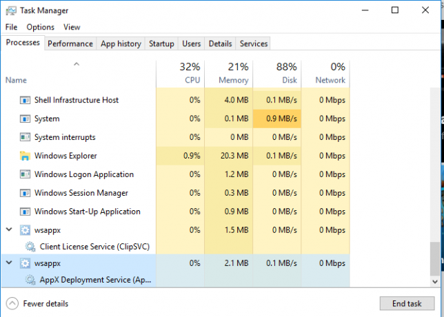 mikä on wsappx ja miksi korkea cpu ram antaa Windows 10: n