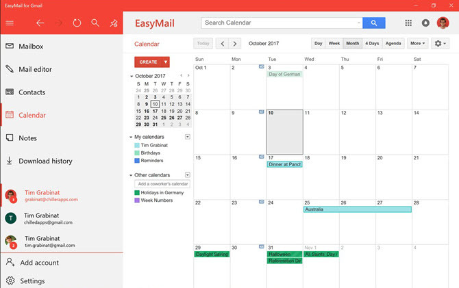 EasyMail for Gmail -kalenterinäkymä