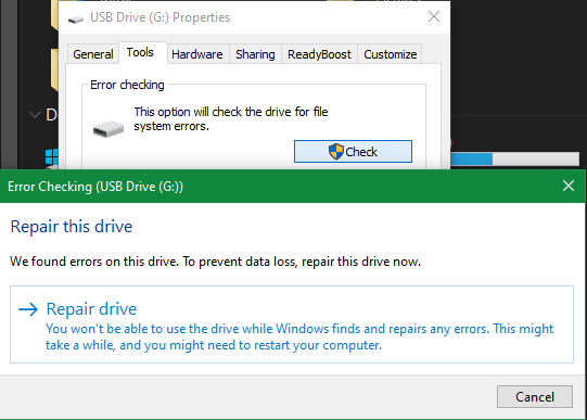 Windows-korjauksen USB-asema
