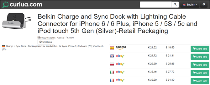Curiua: vertaile hintoja nopeasti kaikilla viidellä eurooppalaisella Amazons CuriuaeBayProduct -verkolla