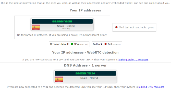 IP-vuotojen testaaminen VPN: llä Espanjassa