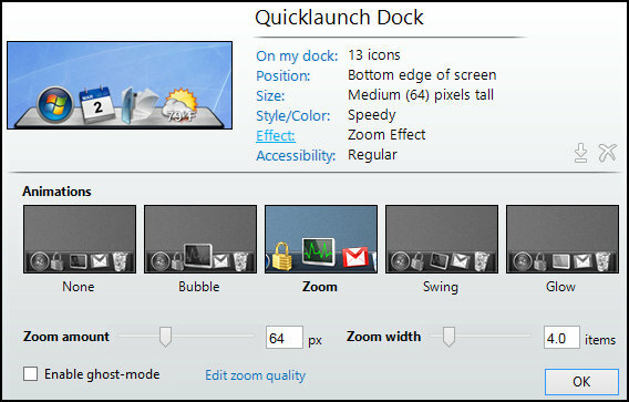 ObjectDock: Mukauta työpöytää nopeasti ja lisää sen toiminnallisuutta [Windows] ObjectDock Settings Home Effect
