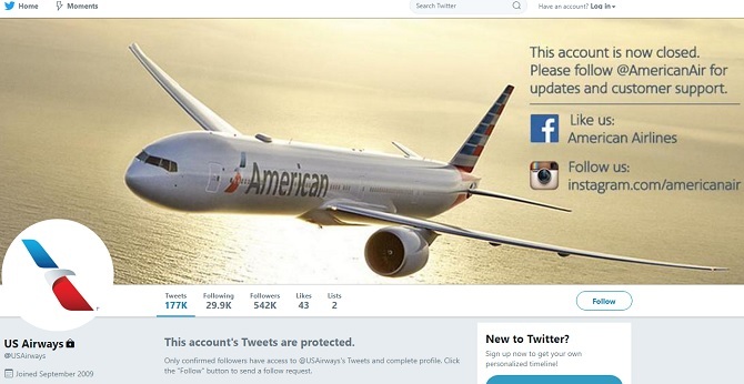 us airways twitter epäonnistuu