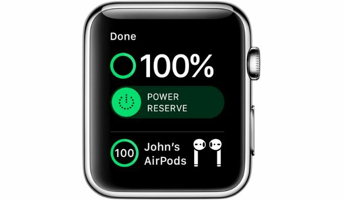 Apple Watch Control Center näyttää AirPods-akun