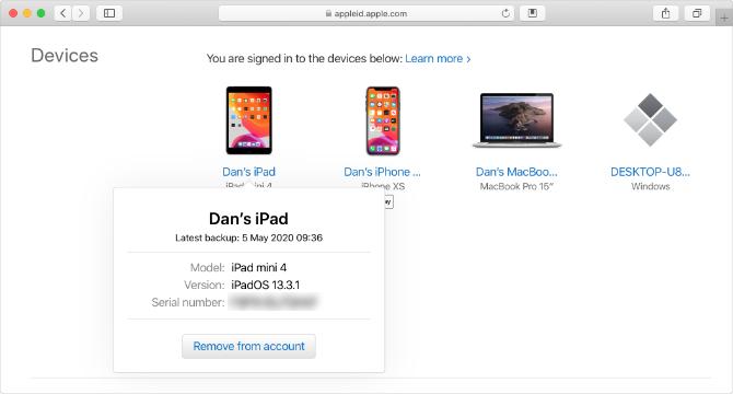 Apple ID -verkkosivusto iPad-sarjanumerolla