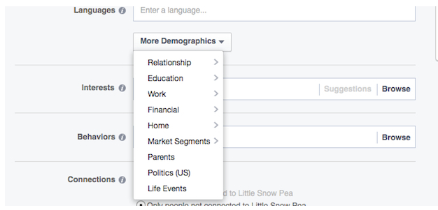 Facebook Lisää demografisia tietoja