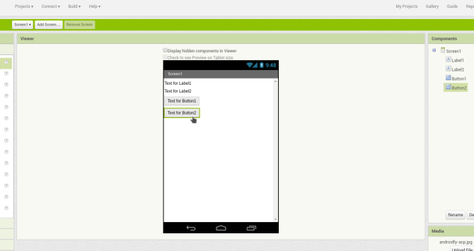 Android luo appinventor screen1 -widgetit