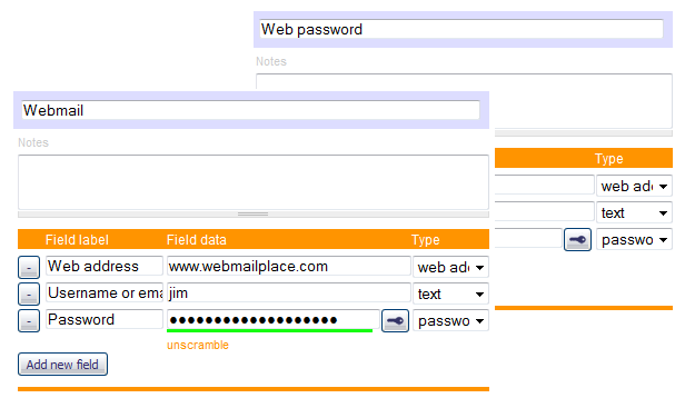 passwordtype Clipperz - Online Password Manager (offline-tilassa) salasanatyyppi