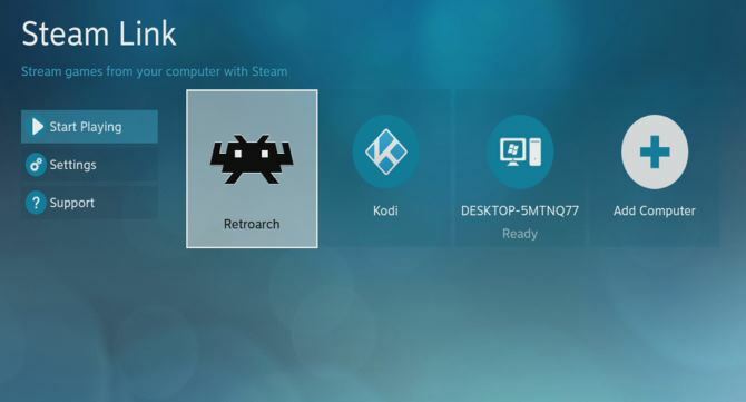 RetroArch asennettu Steam Link -sovellukseen