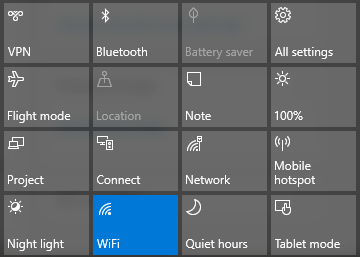 Windows 10 pikatoiminto wi-fi