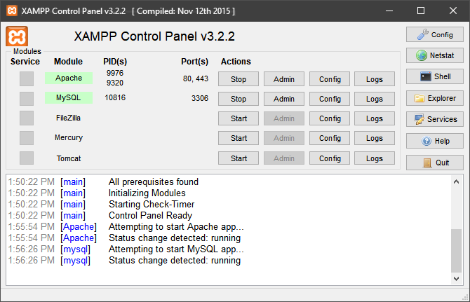 xampp-ohjauspaneeli