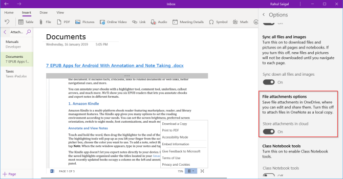 pilvipalvelun liittäminen OneNote Windows 10: ssä