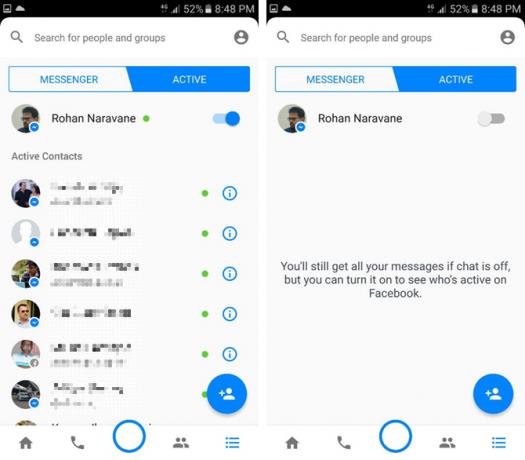 Facebook Messenger aktiivinen tila